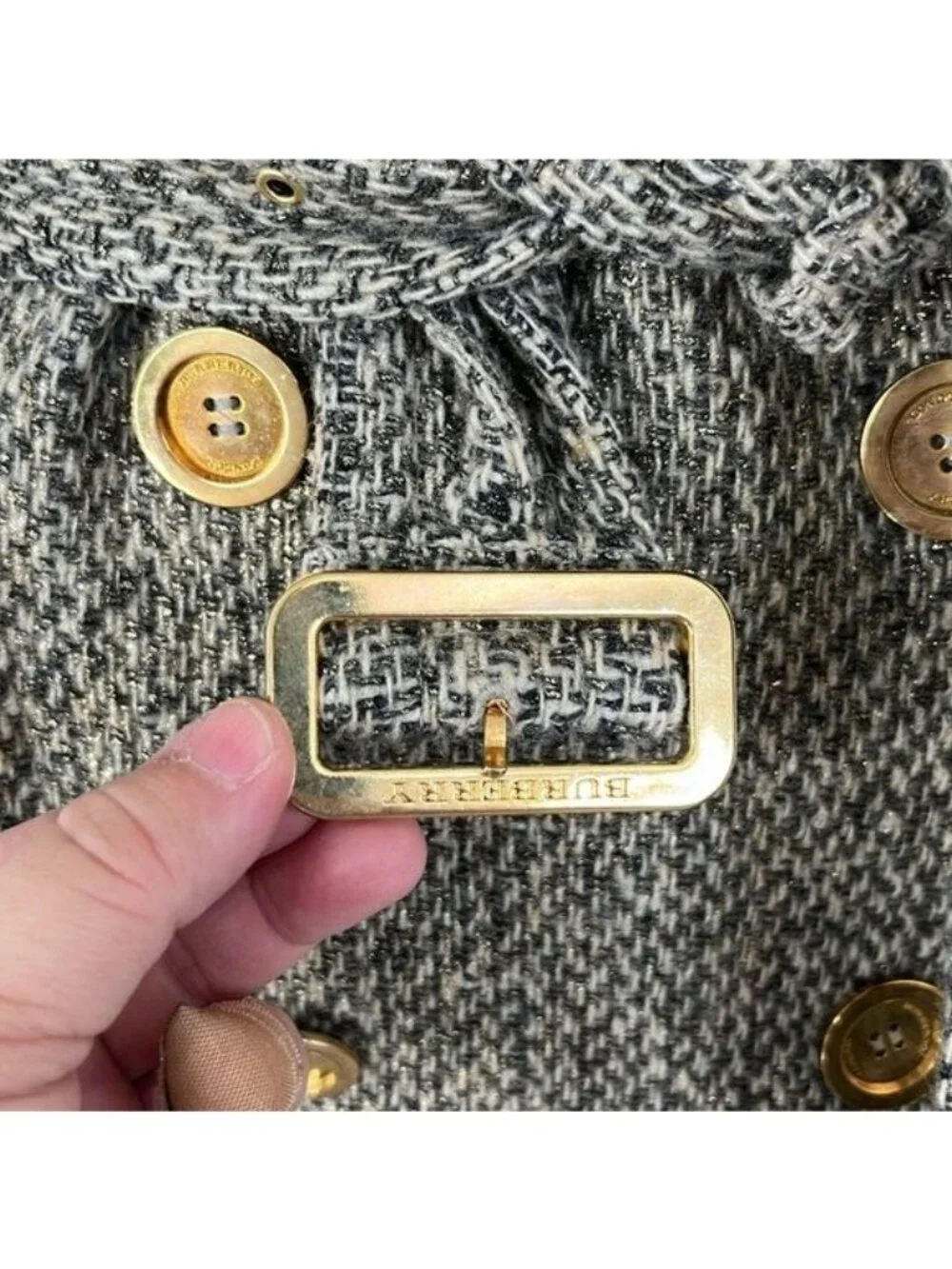 Burberry Metallic Tweed Gold Belted Trench Coat Jacket - Picture 5 of 15